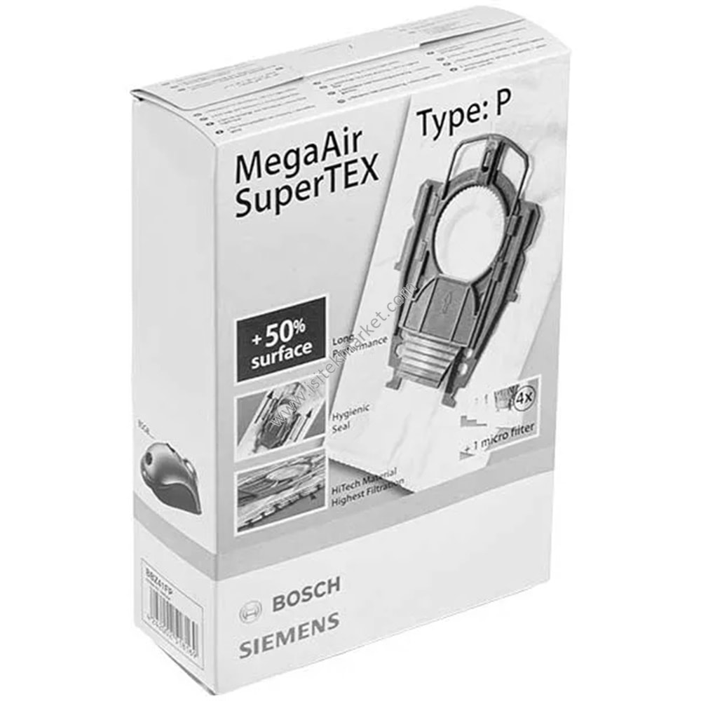 MİCROFİBER TOZ TORBASI SETI TIP P + ELEKTRİKLİ SÜPÜRGE İÇIN FİLTRE BOSCH 00468264