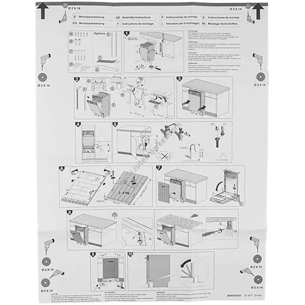 AEG 140043534043 DAHİLİ BULAŞIK MAKİNESİ KAPISI ÖN MONTAJ ŞABLONU