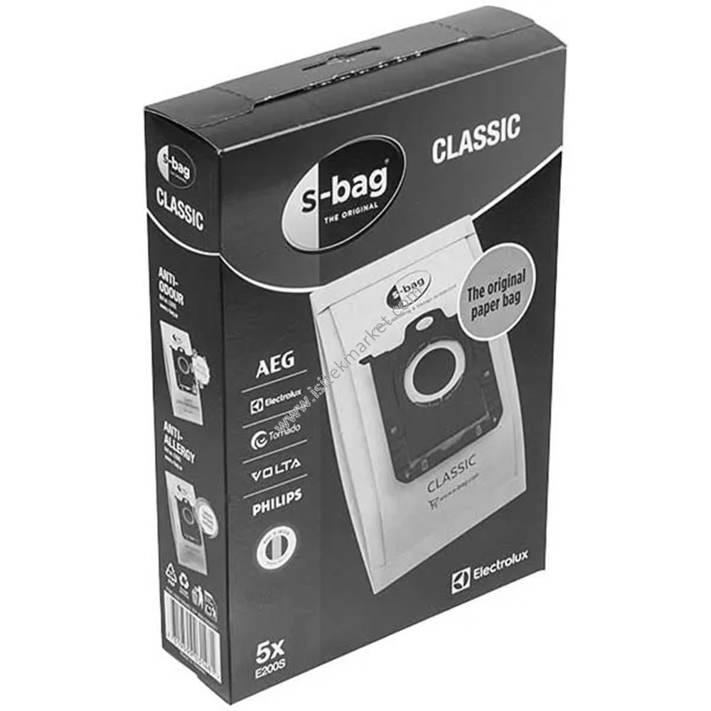 KAĞIT TOZ TORBASI SETI (5 KIŞI) ELEKTROLUX ELEKTRİKLİ SÜPÜRGE İÇIN E200B S-TORBASI 900168462