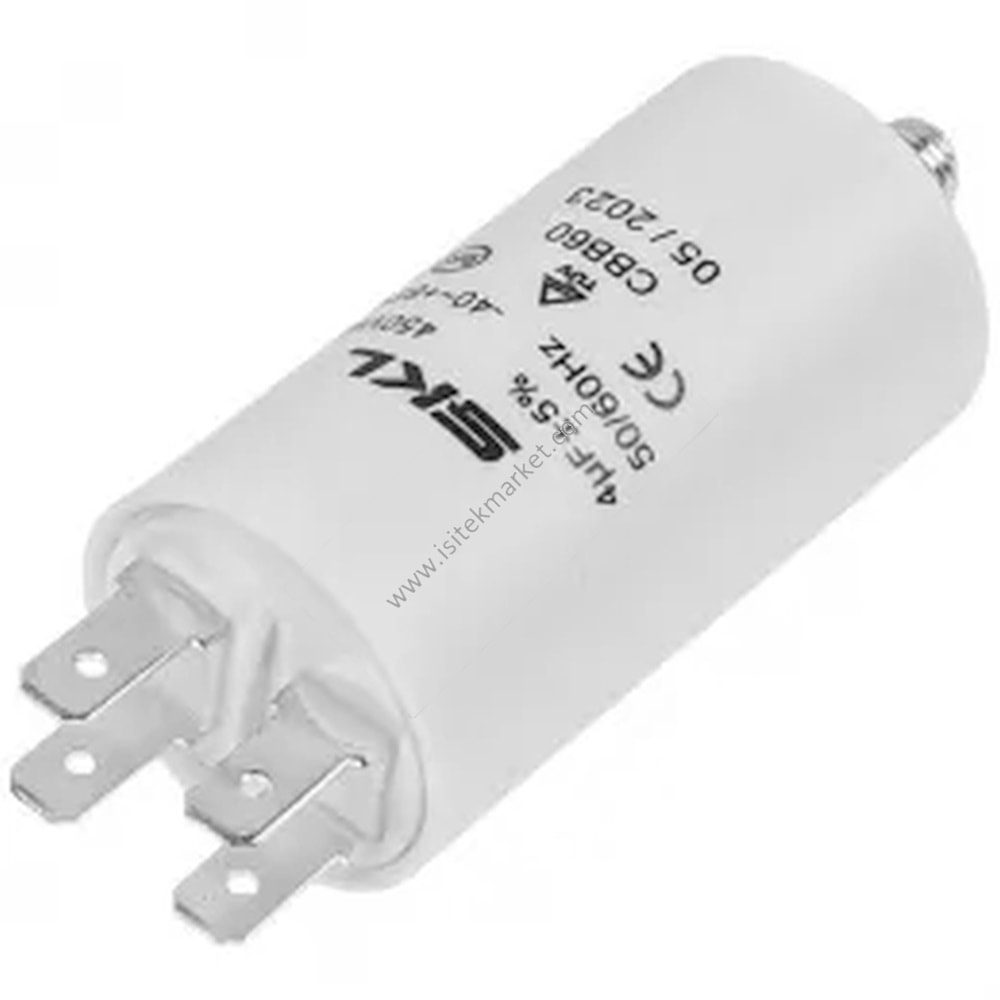 STARTING CAPACITOR FOR WASHING MACHINE CAP507UN 4UF 450V 30X60MM -4 TERMINALS-