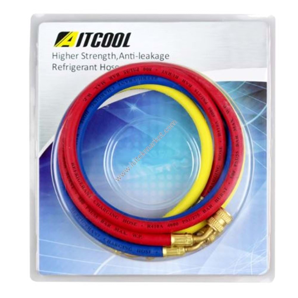 KLİMA EL ALETLERİ MANİFOLD HOTUM SETİ AITCOOL 1/4 120 CM R410 3 ADET