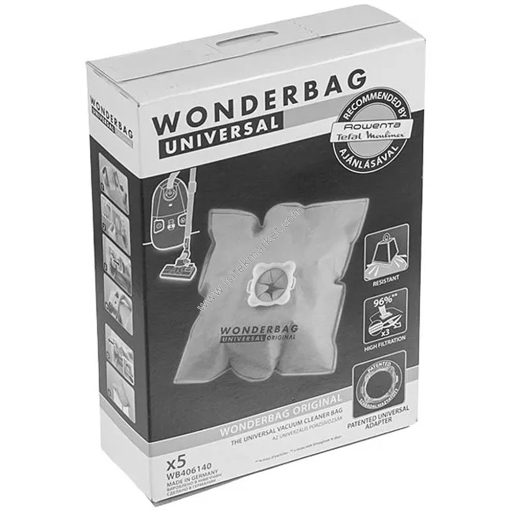 TOZ TORBASI SETI (5 KIŞI) WONDERBAG CLASSİC + ELEKTRİKLİ SÜPÜRGE İÇIN ADAPTÖR ROWENTA WB406