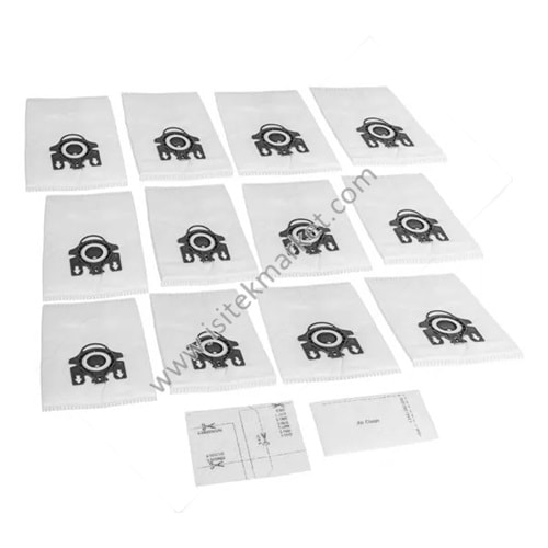 TOZ TORBASI SETI HYCLEAN 3D GN (12 KIŞI) + SÜPÜRGE İÇIN ELEKTRİKALAR (4 PARÇA) UYUMLU MİELE 41996572D
