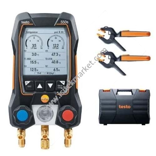 KLİMA EL ALETLERİ TESTO 550 AKILLI SET KABLOSUZ KELEPÇE SICAKLIK PROBLARINA SAHİP AKILLI DİJİTAL MANİFOLD
